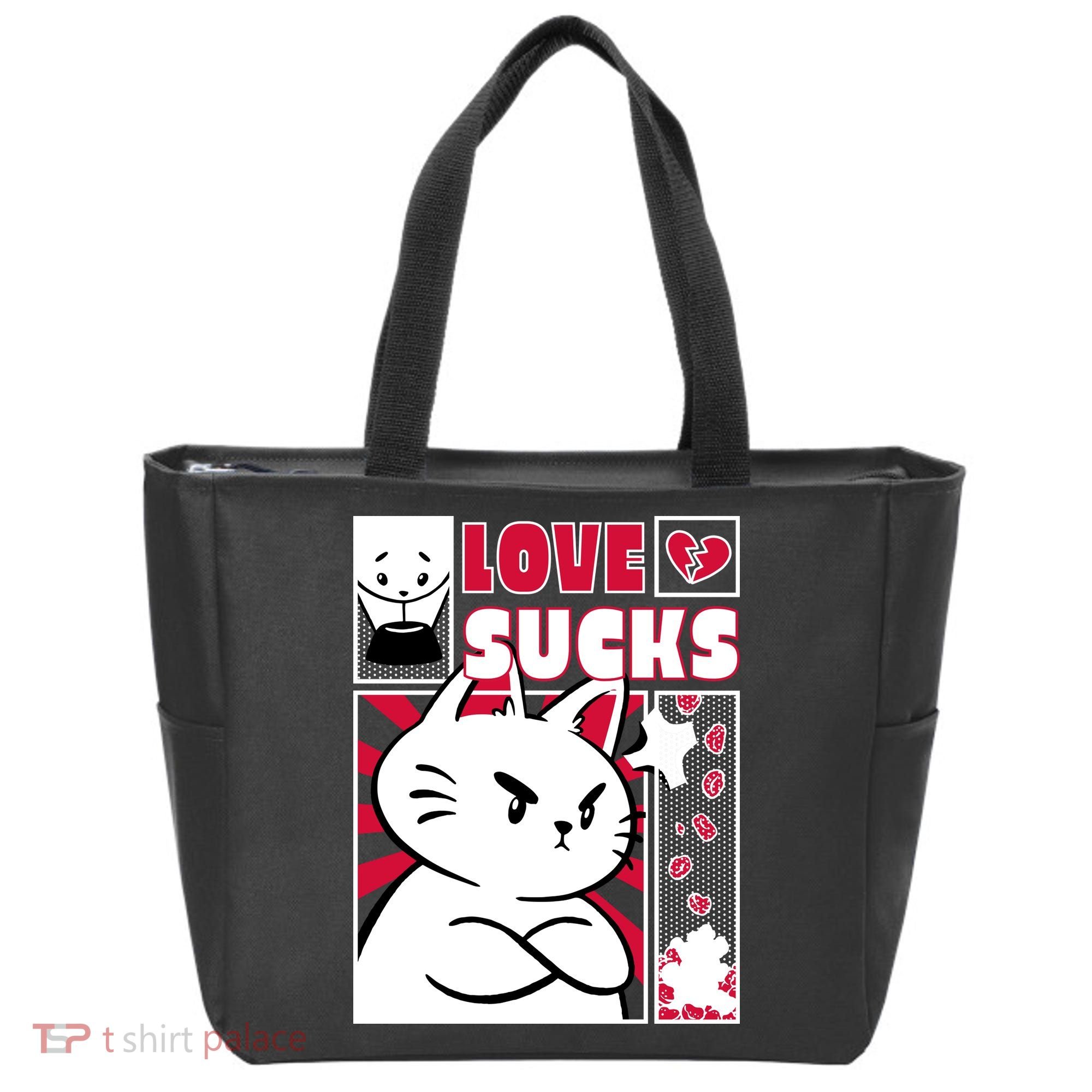 Love Sucks Funny Valentine's Day Angry Cat Meow Tote Bag