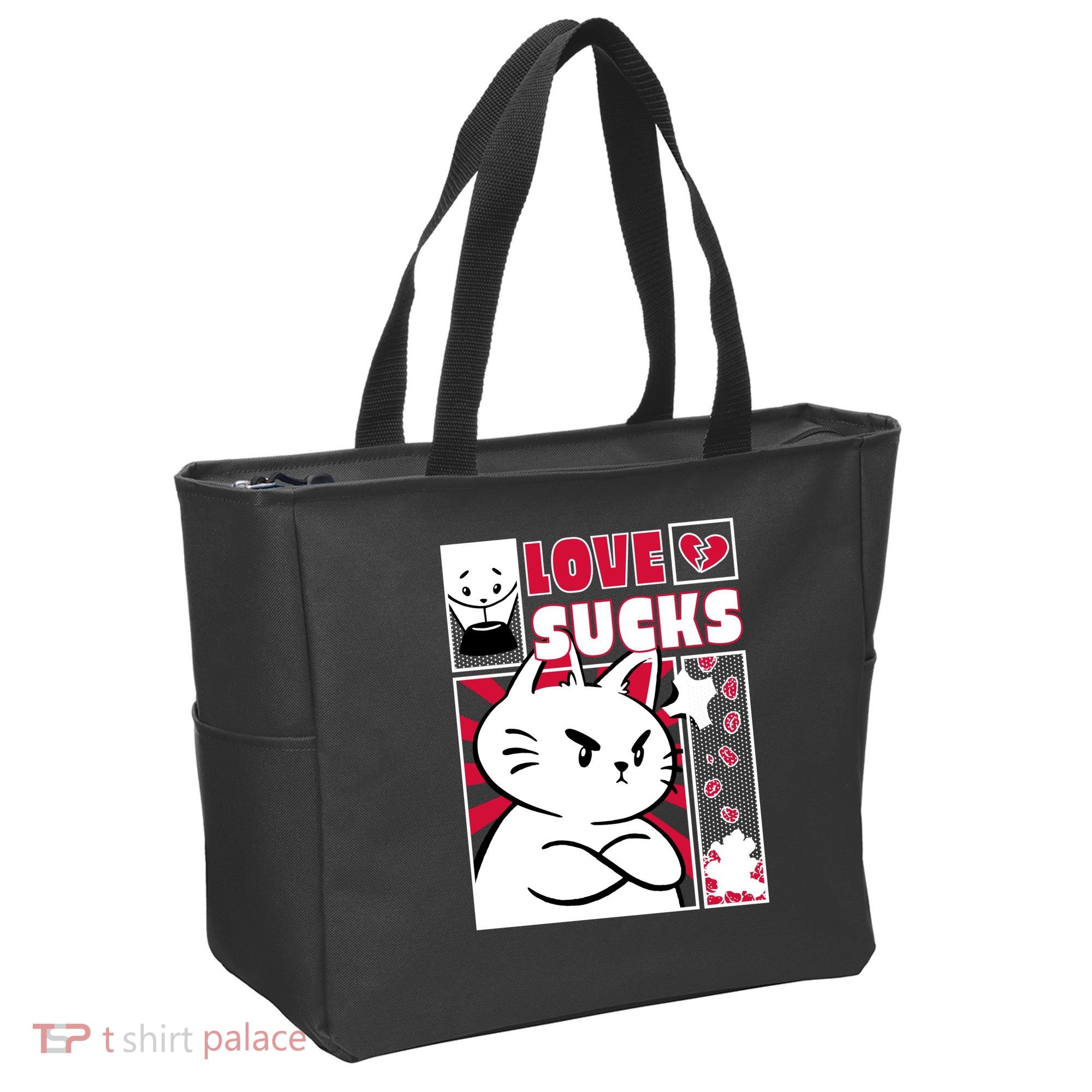 Love Sucks Funny Valentine's Day Angry Cat Meow Tote Bag