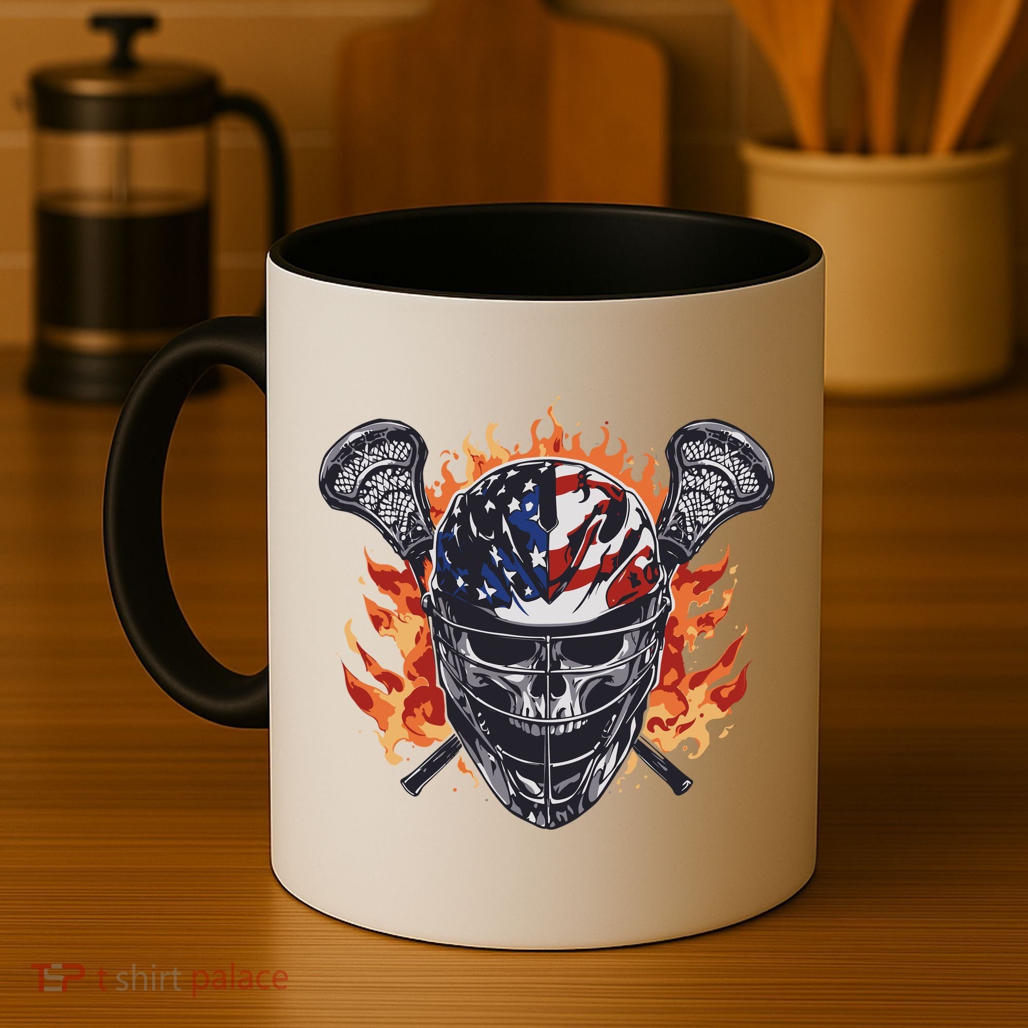 Lacrosse Skull Flames Coffee Mug