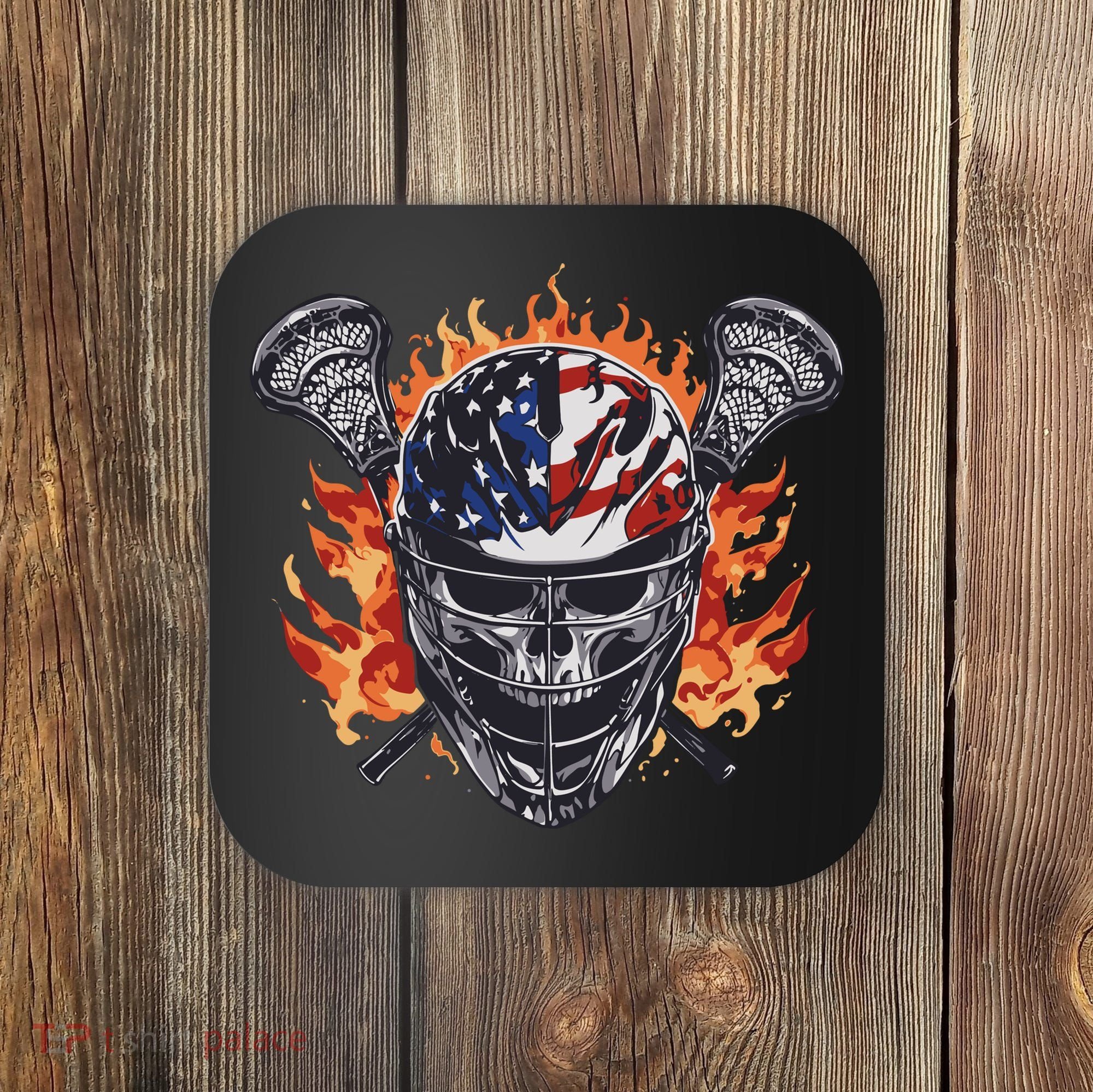 Lacrosse Skull Flames Coaster