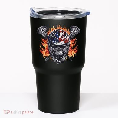 Lacrosse Skull Flames Tumbler