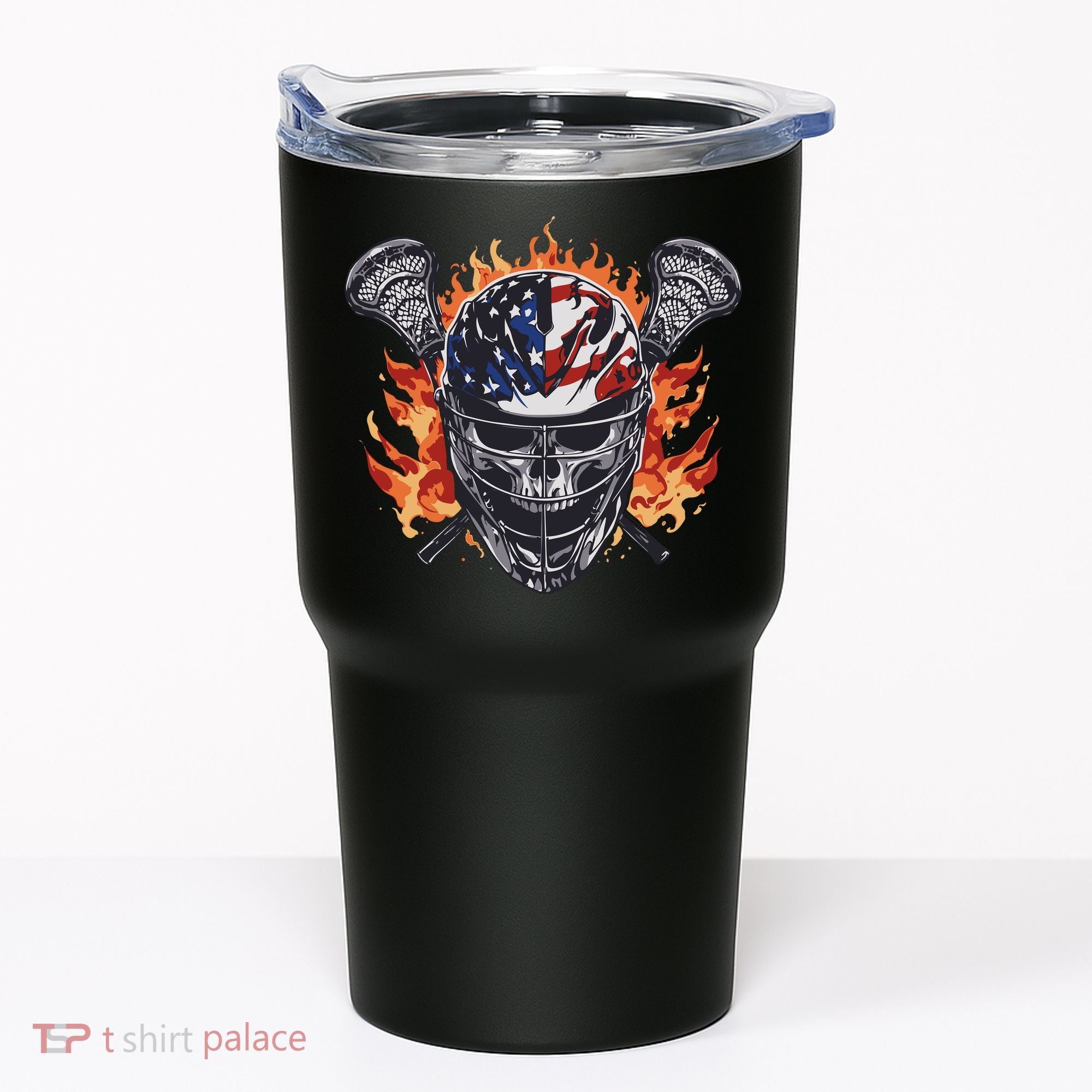 Lacrosse Skull Flames Tumbler