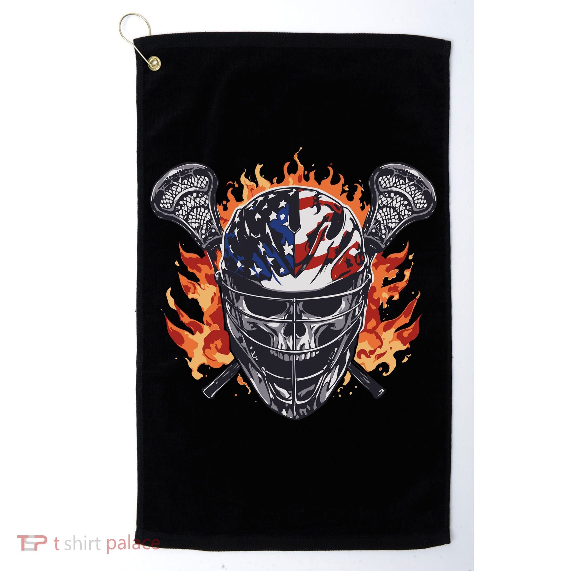 Lacrosse Skull Flames Golf Towel