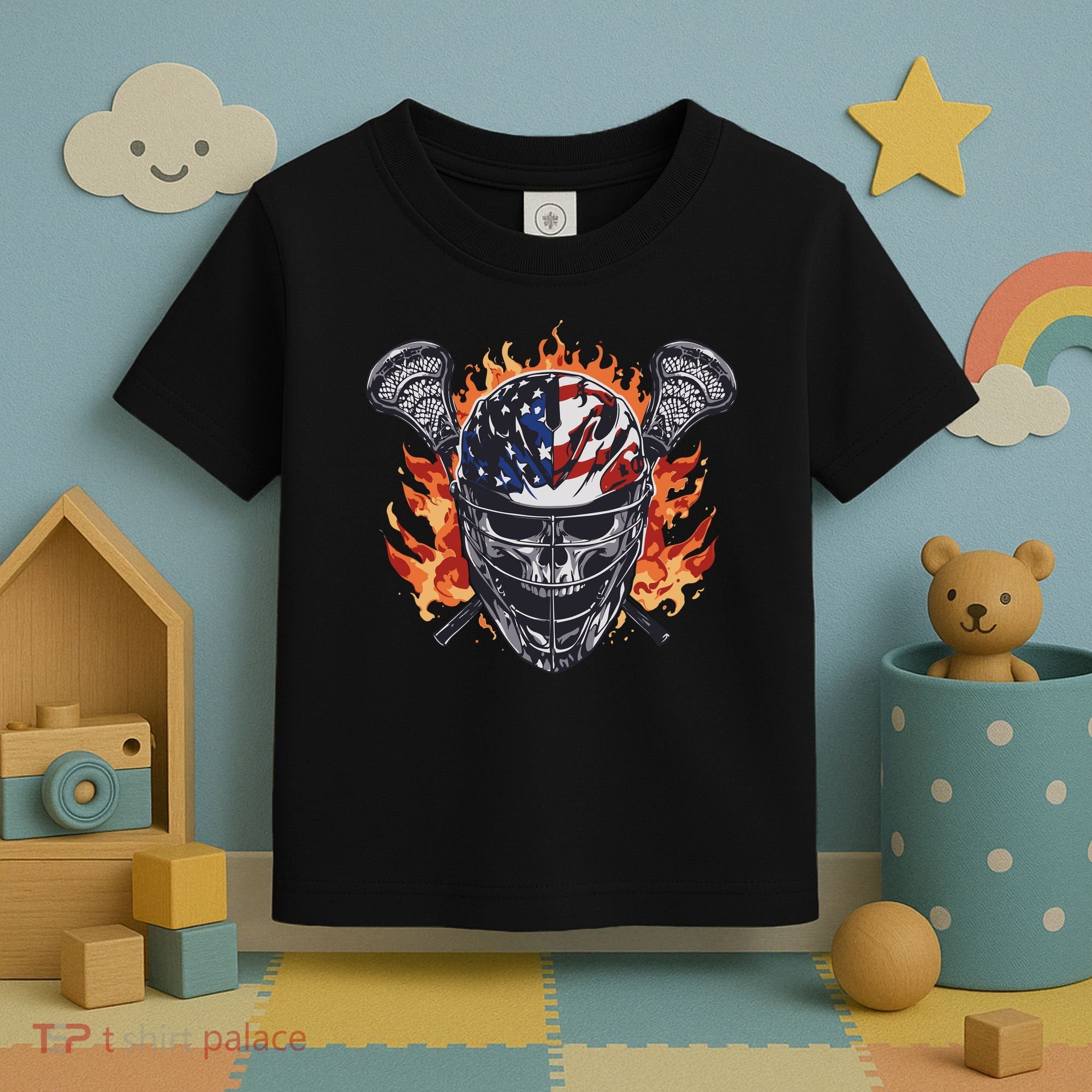 Lacrosse Skull Flames Toddler T-Shirt
