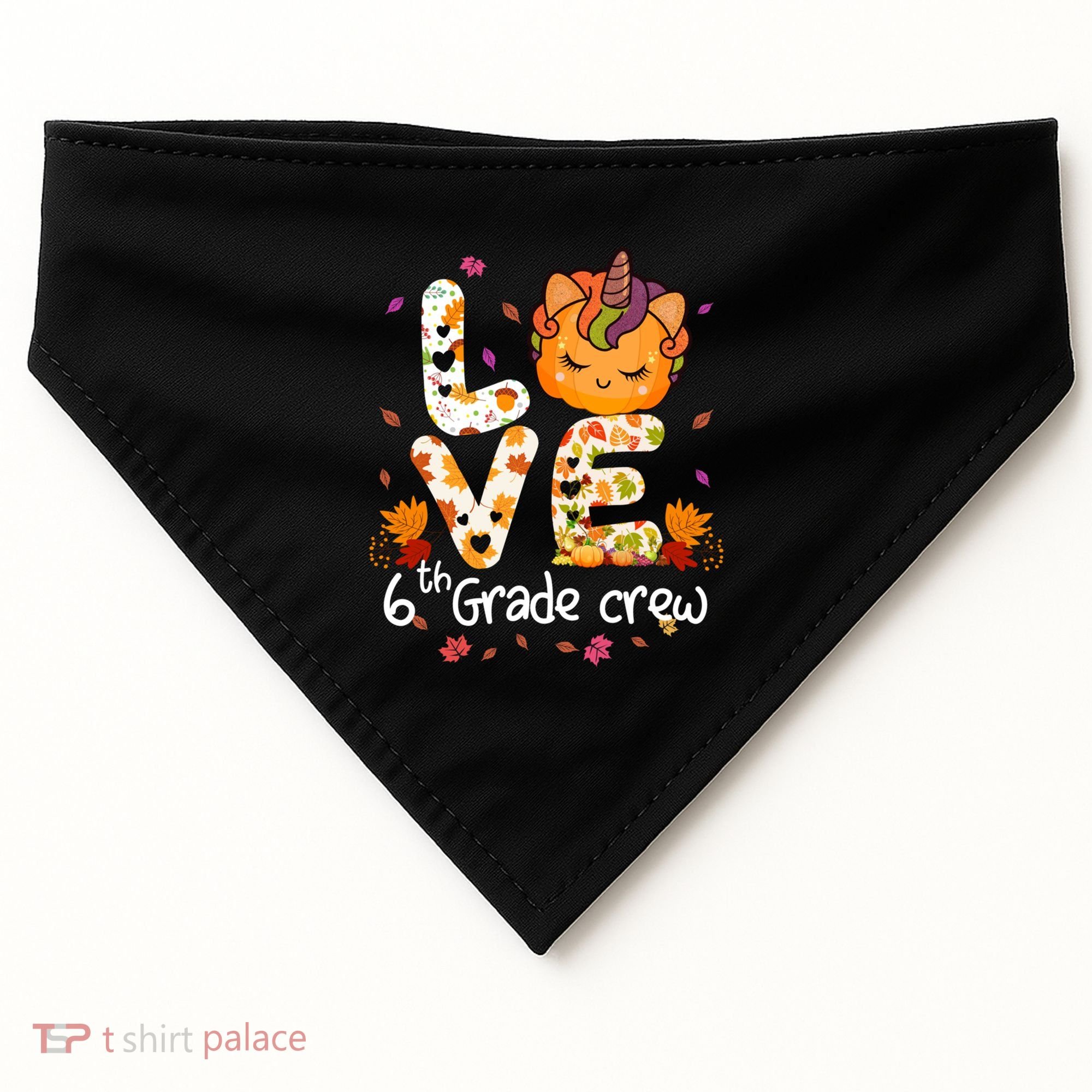 Love Sixth Grade Crew Unicorn Pumpkin 6Th Grade Funny Gift USA-Made Doggie Bandana
