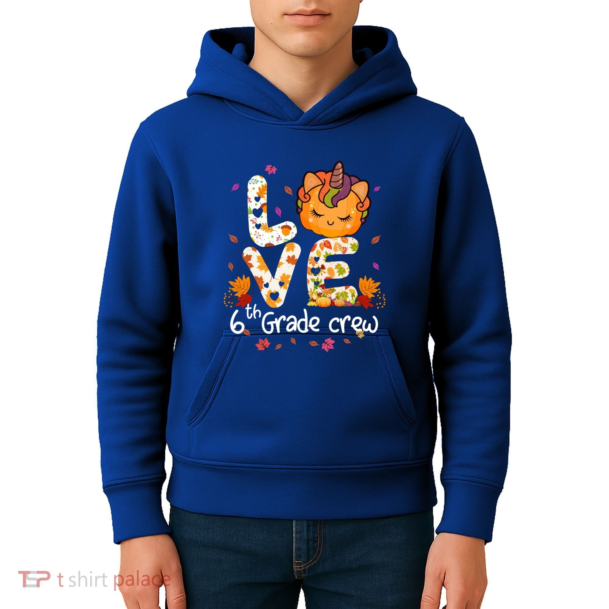 Love Sixth Grade Crew Unicorn Pumpkin 6Th Grade Funny Gift Kids Hoodie