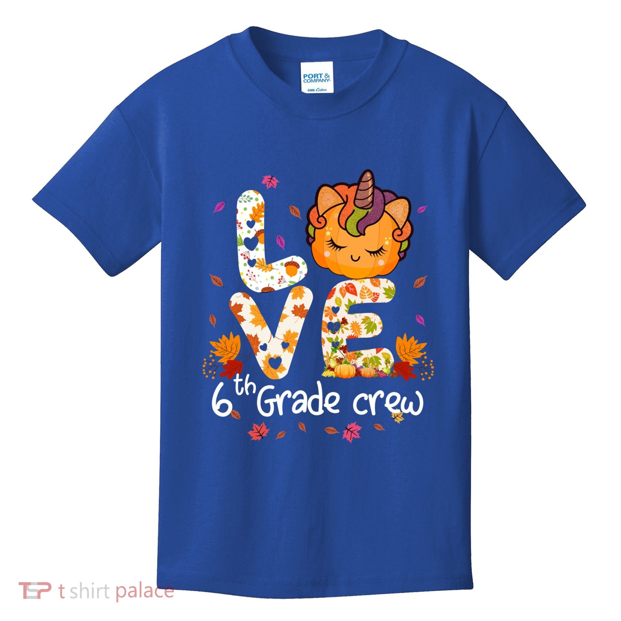 Love Sixth Grade Crew Unicorn Pumpkin 6Th Grade Funny Gift Kids T-Shirt
