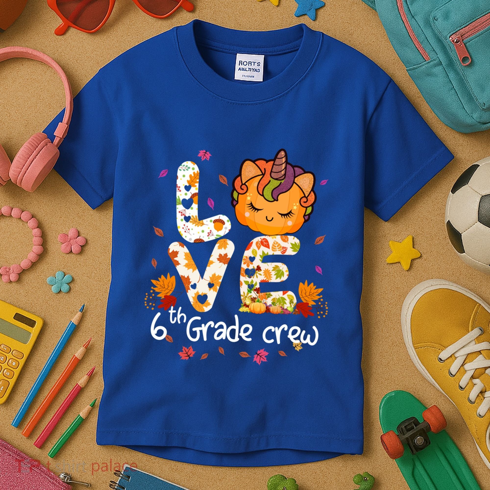 Love Sixth Grade Crew Unicorn Pumpkin 6Th Grade Funny Gift Kids T-Shirt