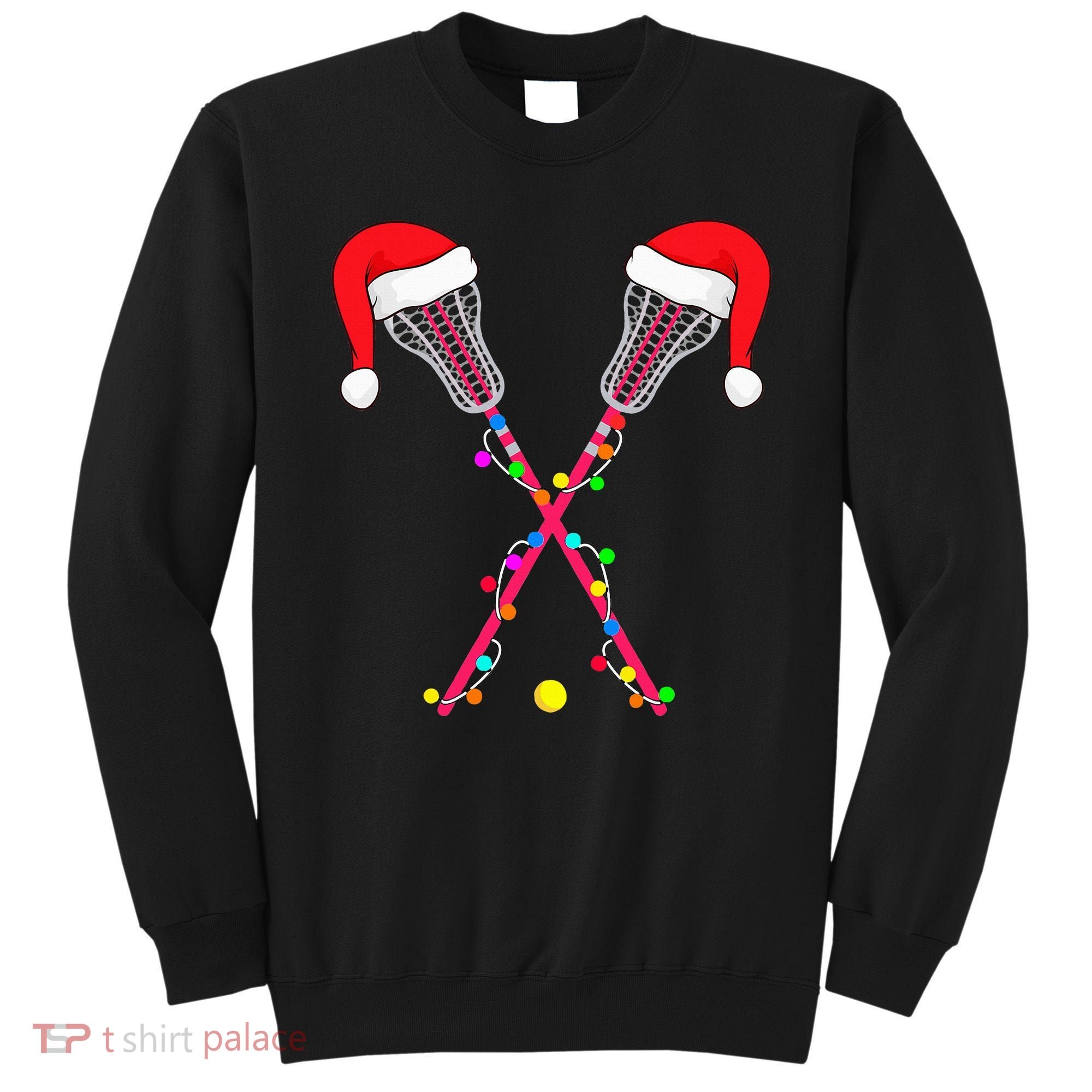 Lacrosse Santa Hat Christmas Lights Funny Sport Xmas Sweatshirt