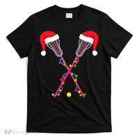 Lacrosse Santa Hat Christmas Lights Funny Sport Xmas T-Shirt thumb 0