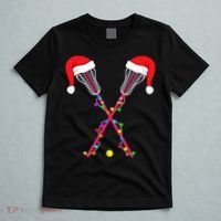 Lacrosse Santa Hat Christmas Lights Funny Sport Xmas T-Shirt thumb 5