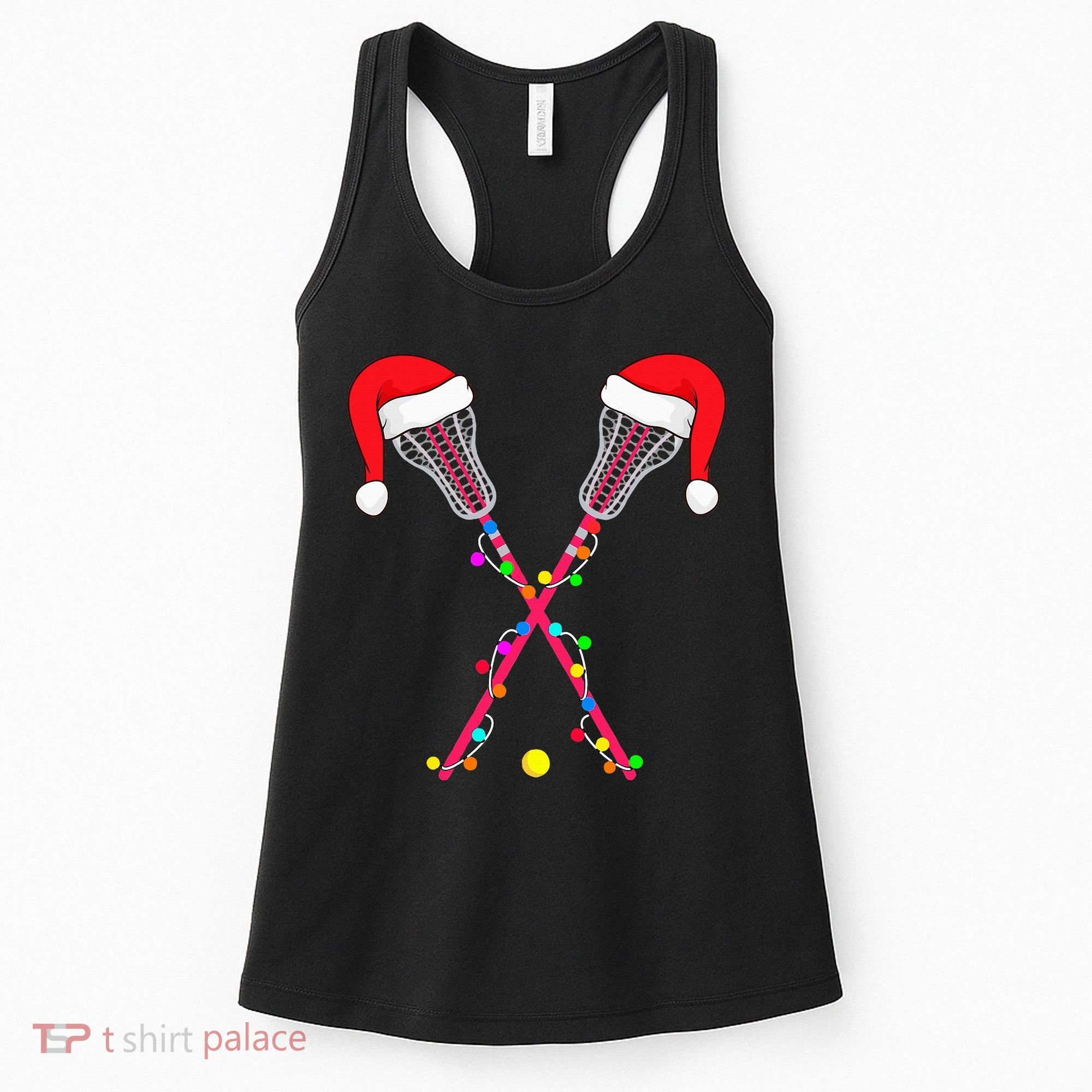 Lacrosse Santa Hat Christmas Lights Funny Sport Xmas Women's Tank Top