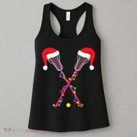 Lacrosse Santa Hat Christmas Lights Funny Sport Xmas Women's Tank Top thumb 3