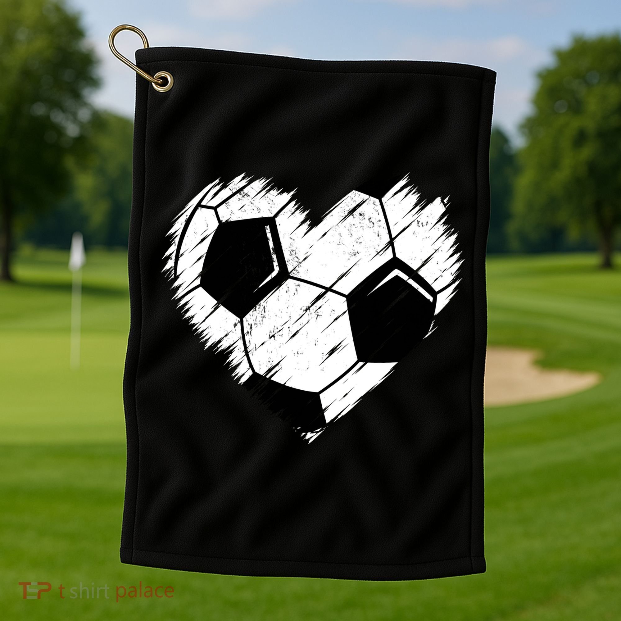Love Soccer Heart Graphic Golf Towel