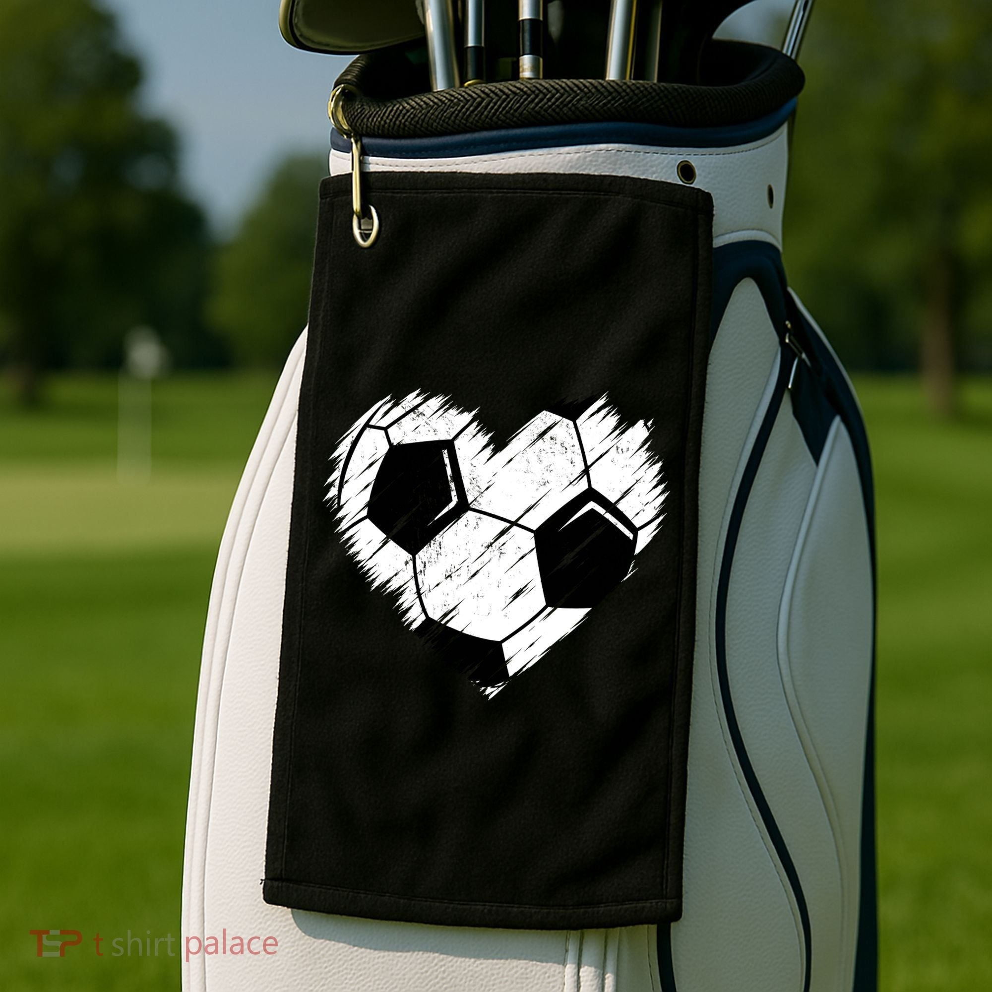 Love Soccer Heart Graphic Golf Towel