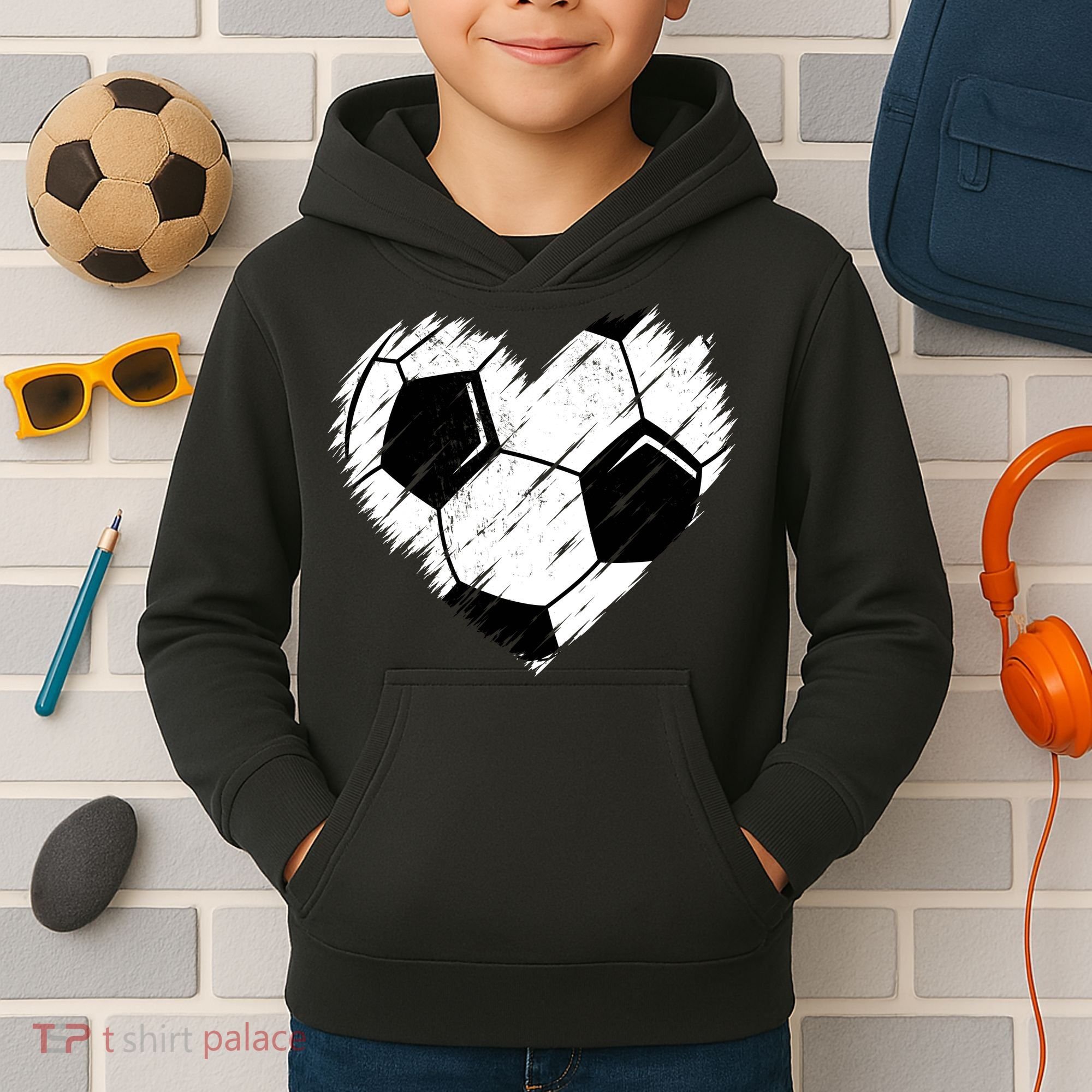 Love Soccer Heart Graphic Kids Hoodie