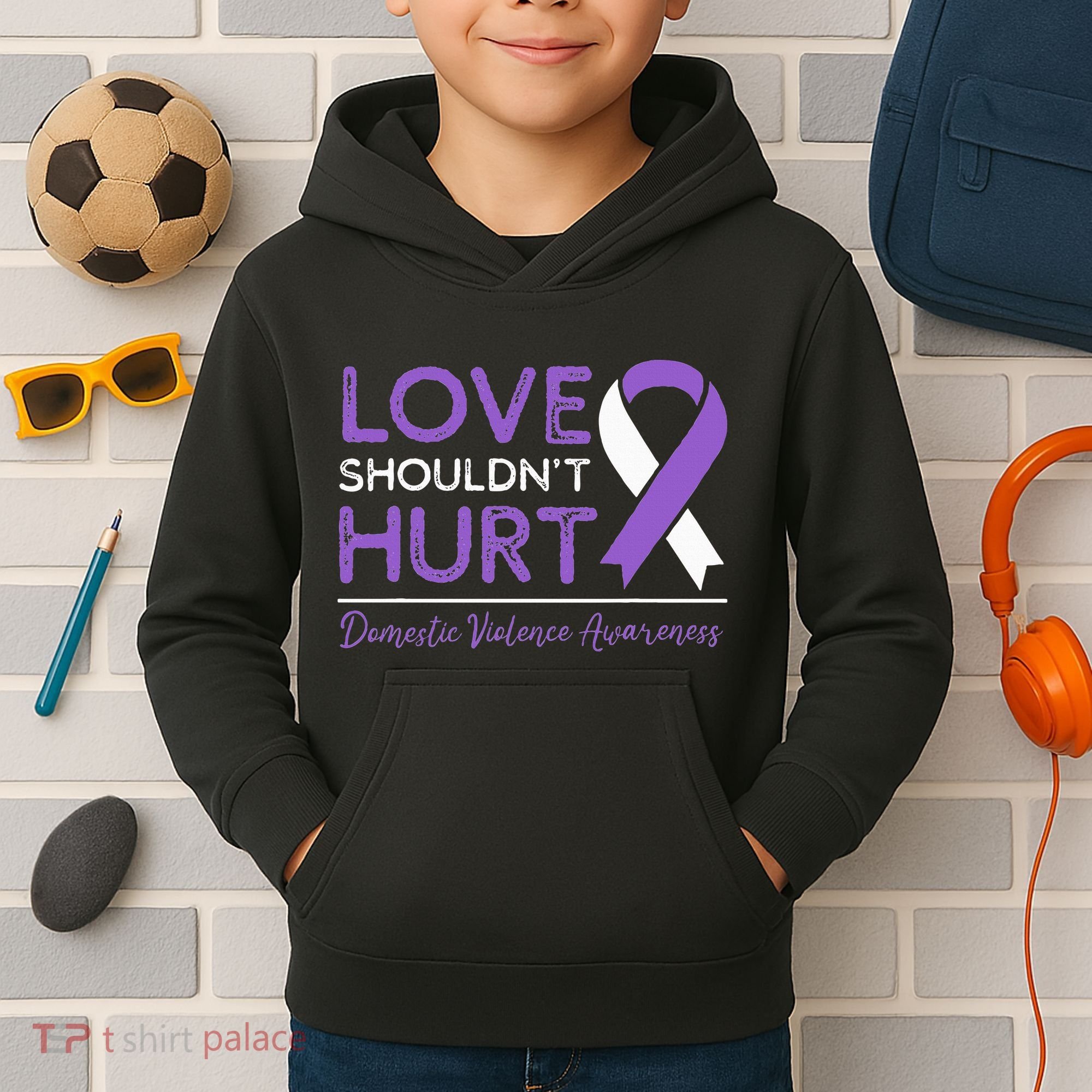 Love Shouldn't Hurt Domestic Violence Awareness  Kids Hoodie
