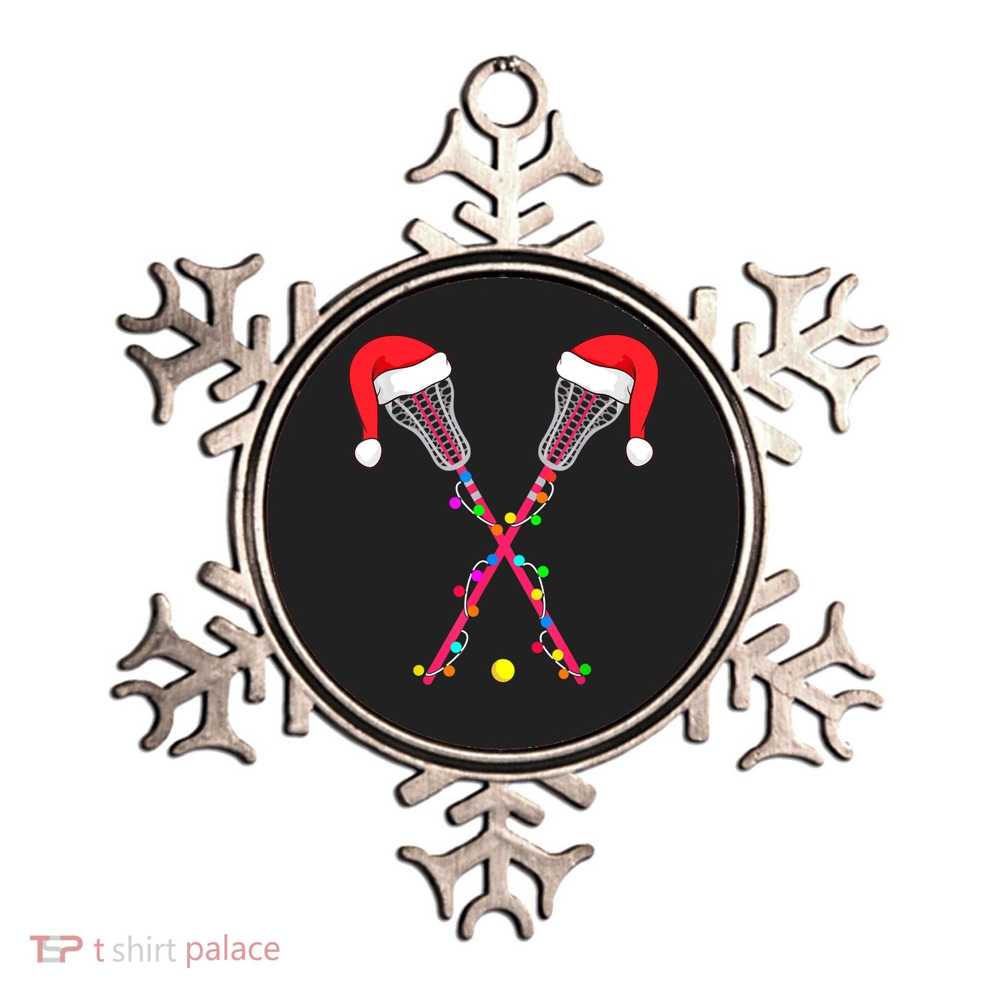 Lacrosse Santa Hat Christmas Lights Funny Sport Xmas Boys TShirt Ornament
