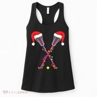 Lacrosse Santa Hat Christmas Lights Funny Sport Xmas Boys TShirt Women's Tank Top thumb 0