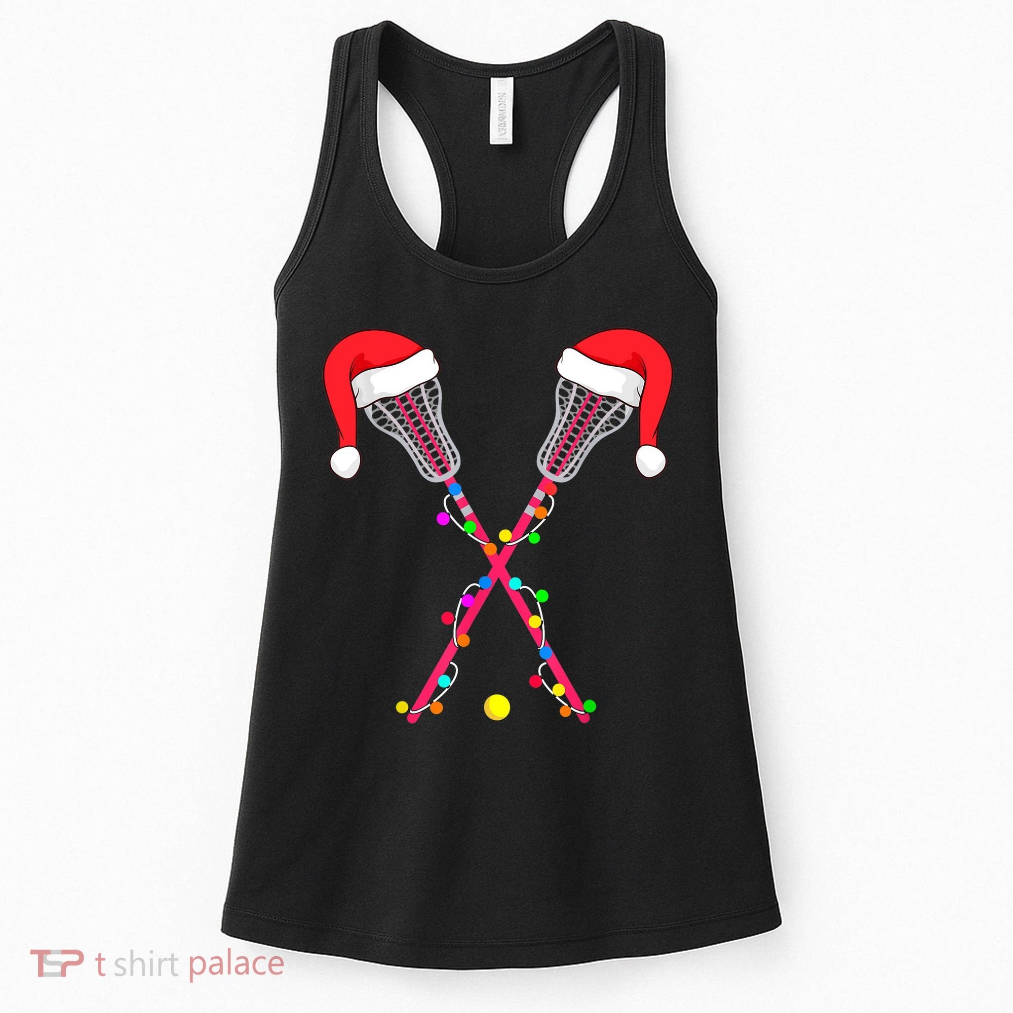 Lacrosse Santa Hat Christmas Lights Funny Sport Xmas Boys TShirt Women's Tank Top