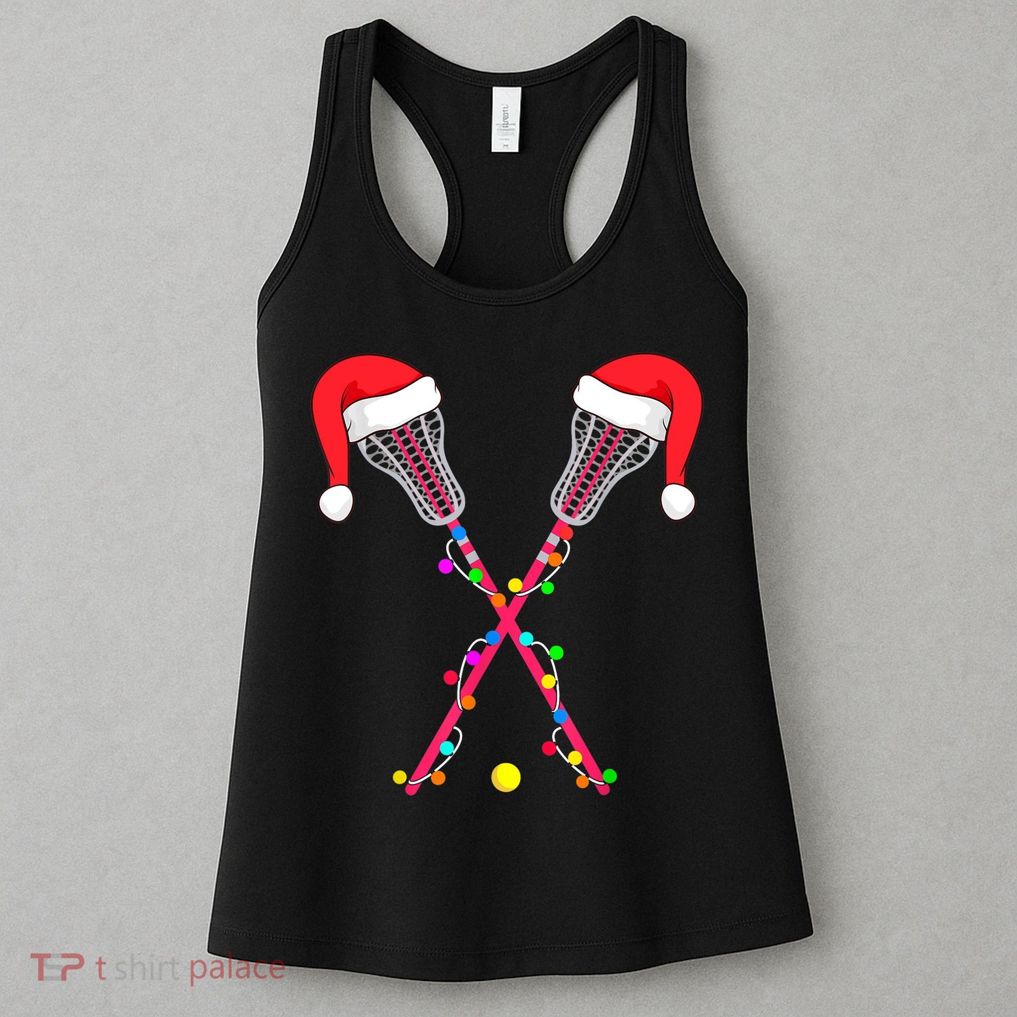 Lacrosse Santa Hat Christmas Lights Funny Sport Xmas Boys TShirt Women's Tank Top