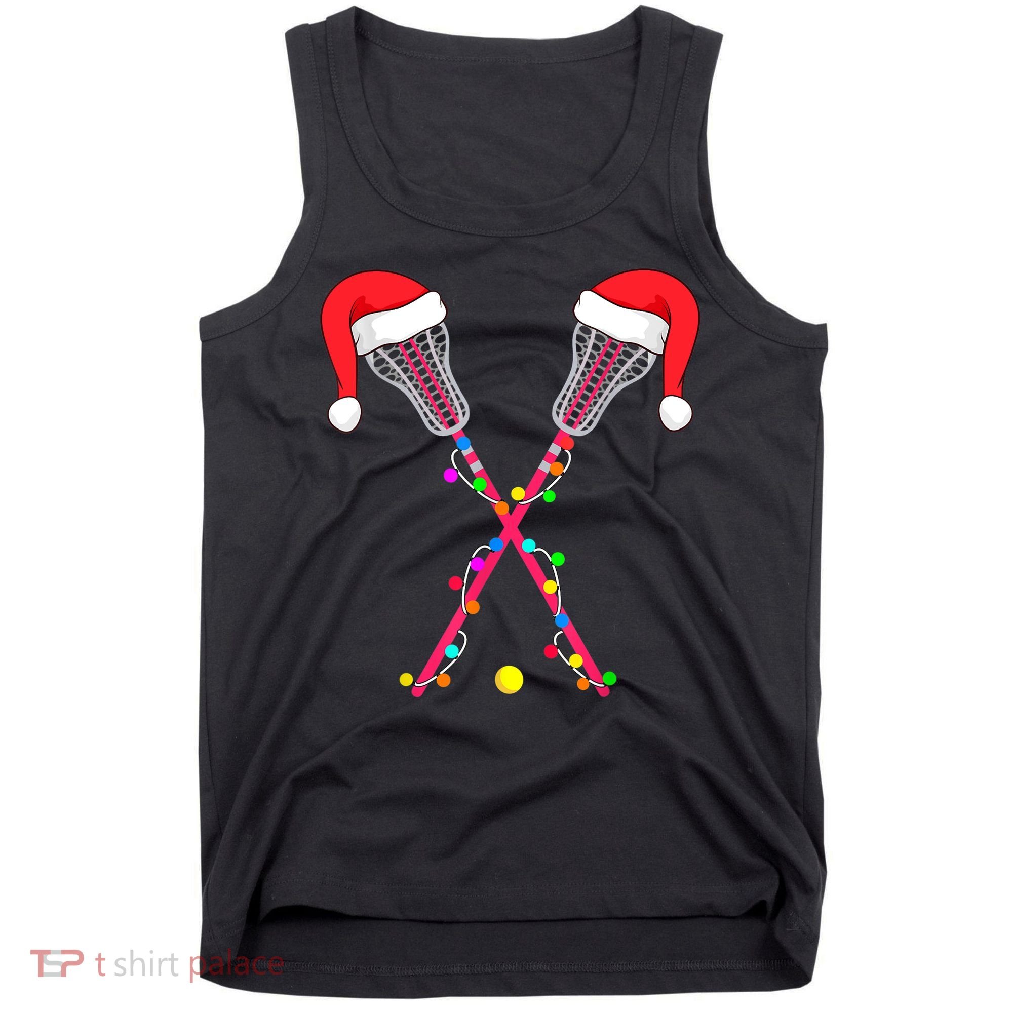 Lacrosse Santa Hat Christmas Lights Funny Sport Xmas Boys TShirt Tank Top