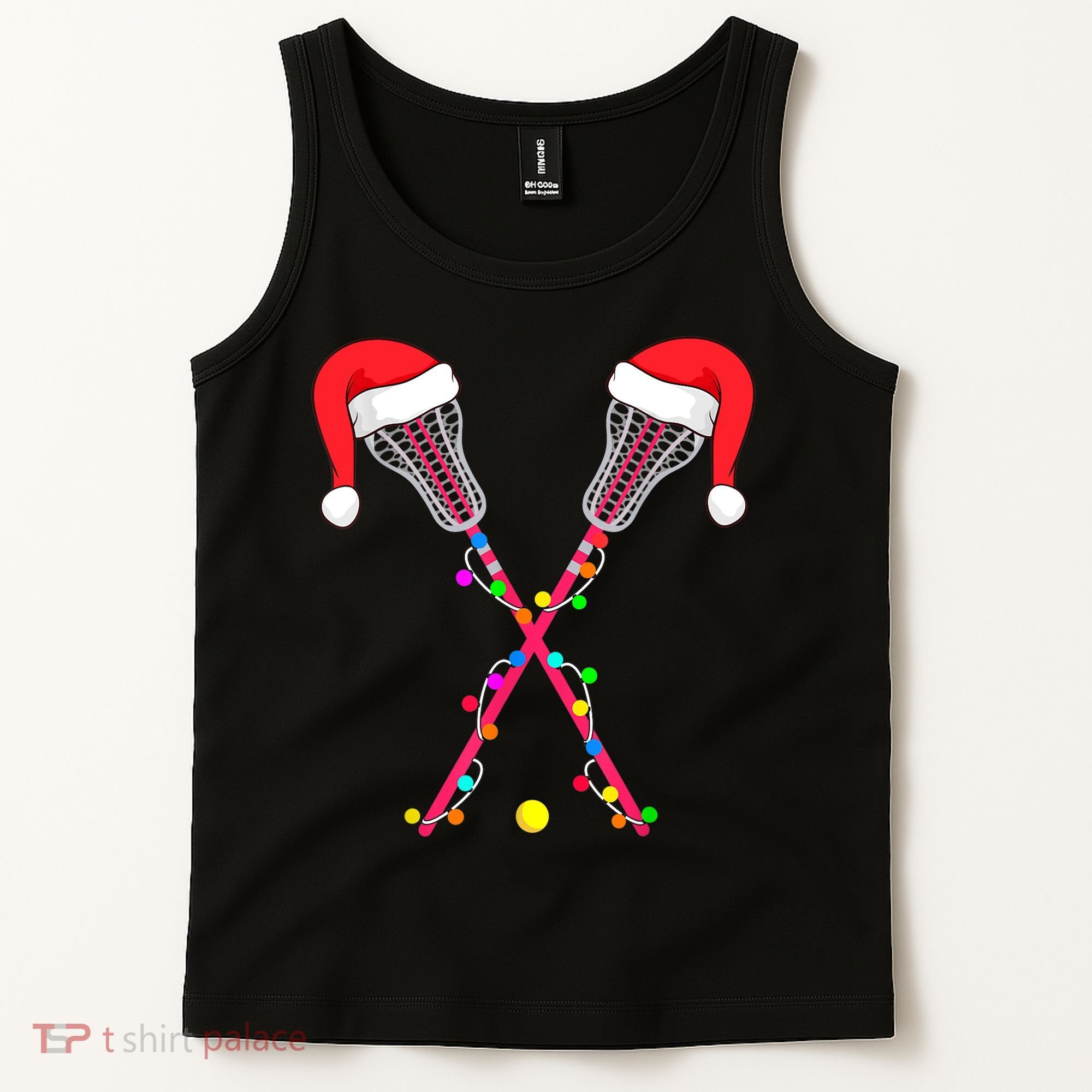 Lacrosse Santa Hat Christmas Lights Funny Sport Xmas Boys TShirt Tank Top