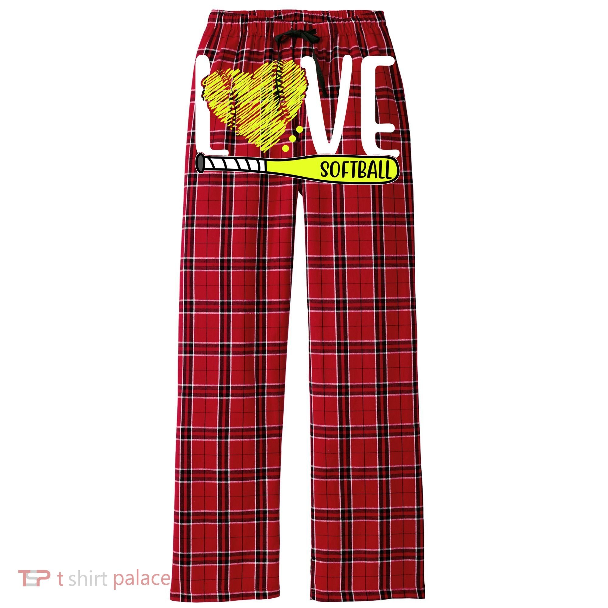 Love Softball Hobby Sport Gift Women's Flannel Plaid Pajama Pants