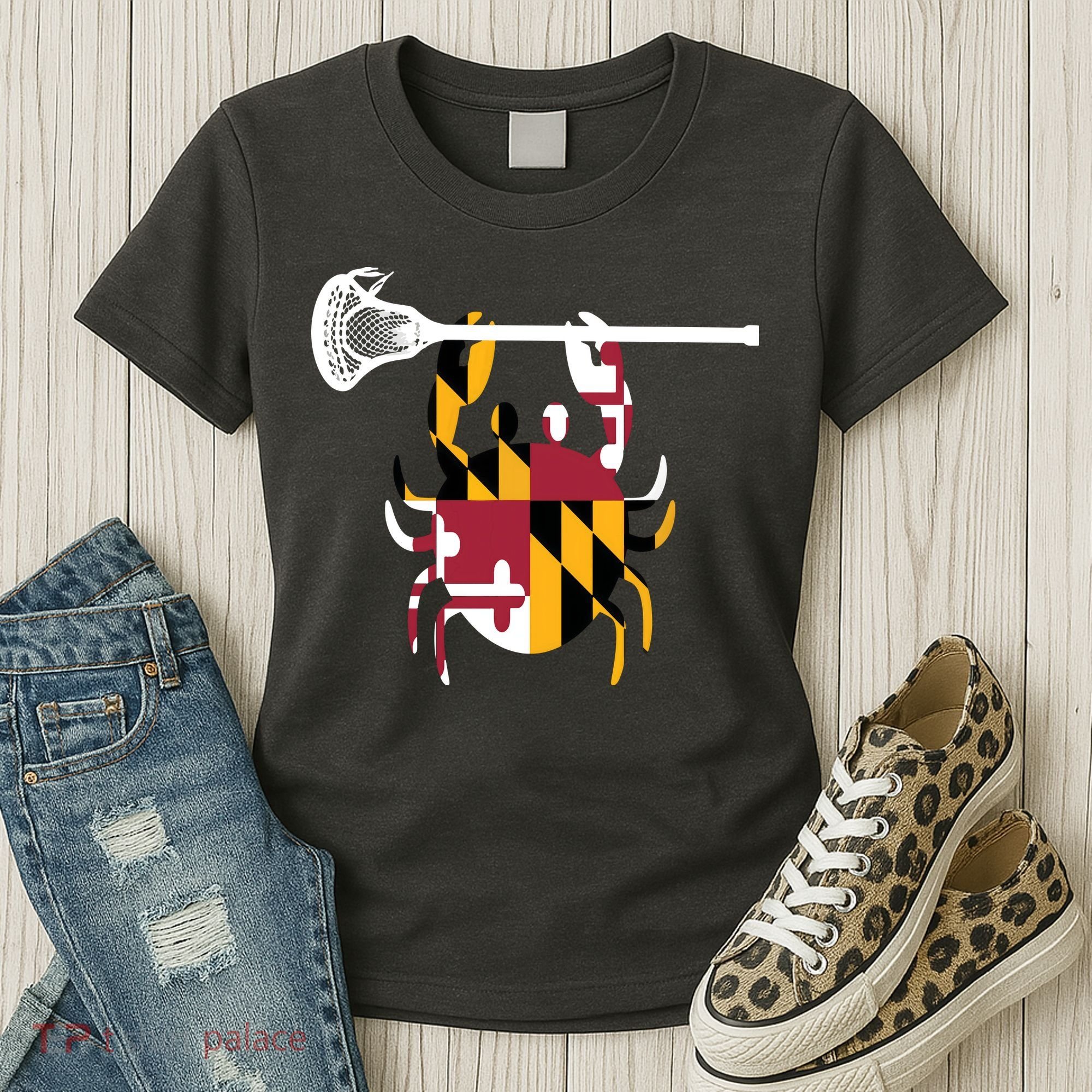 Lacrosse Shirts Helmet Sticks LAX Maryland Flag Gift Women's T-Shirt