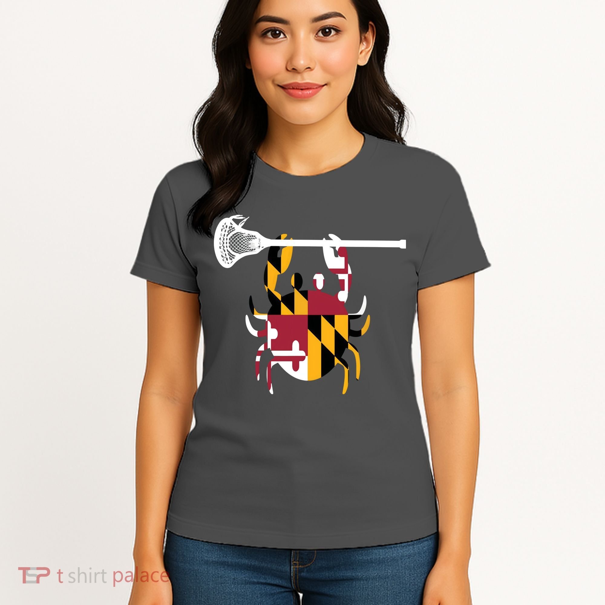 Lacrosse Shirts Helmet Sticks LAX Maryland Flag Gift Women's T-Shirt