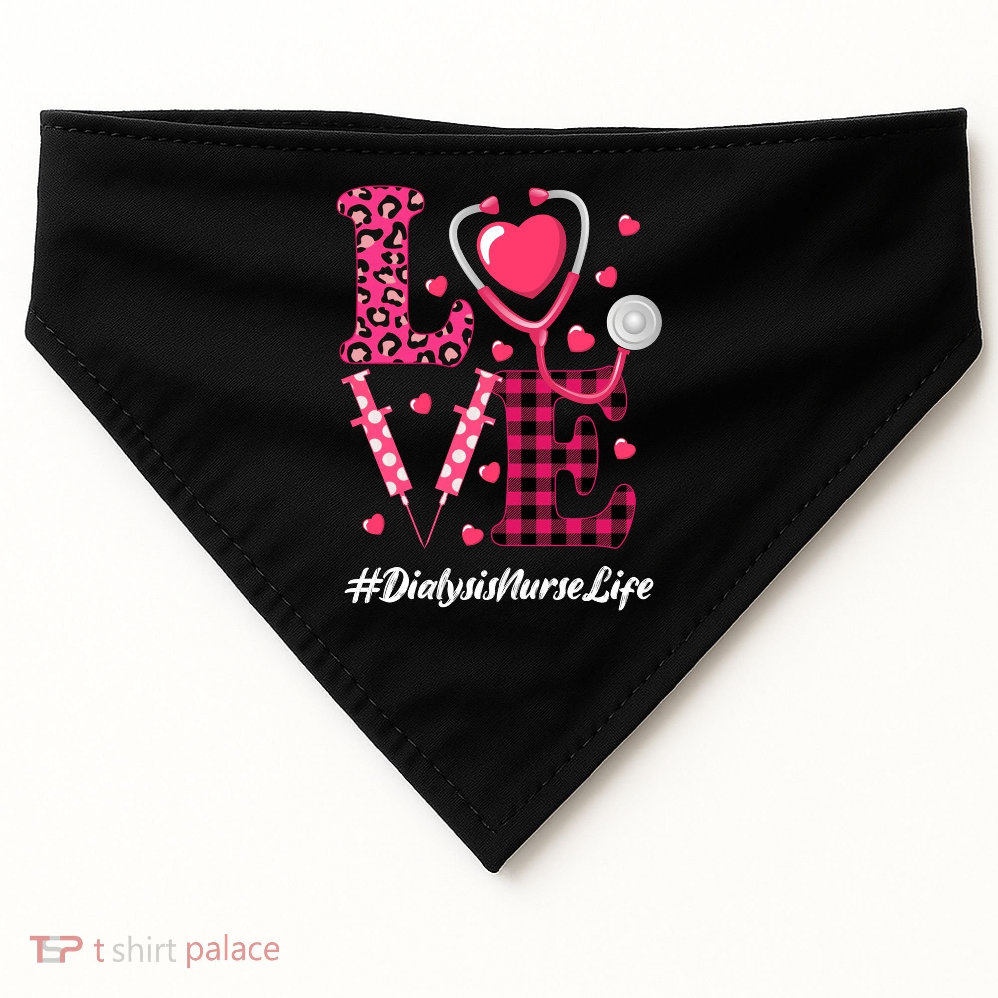 Love Stethoscope Hearts Dialysis Nurse Valentine's Day Gift USA-Made Doggie Bandana