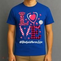 Love Stethoscope Hearts Dialysis Nurse Valentine's Day Gift T-Shirt thumb 3