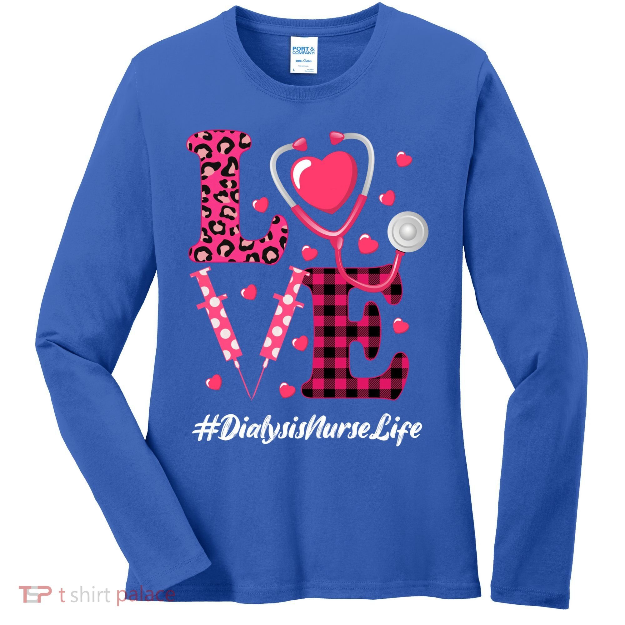 Love Stethoscope Hearts Dialysis Nurse Valentine's Day Gift Women's Long Sleeve Shirt