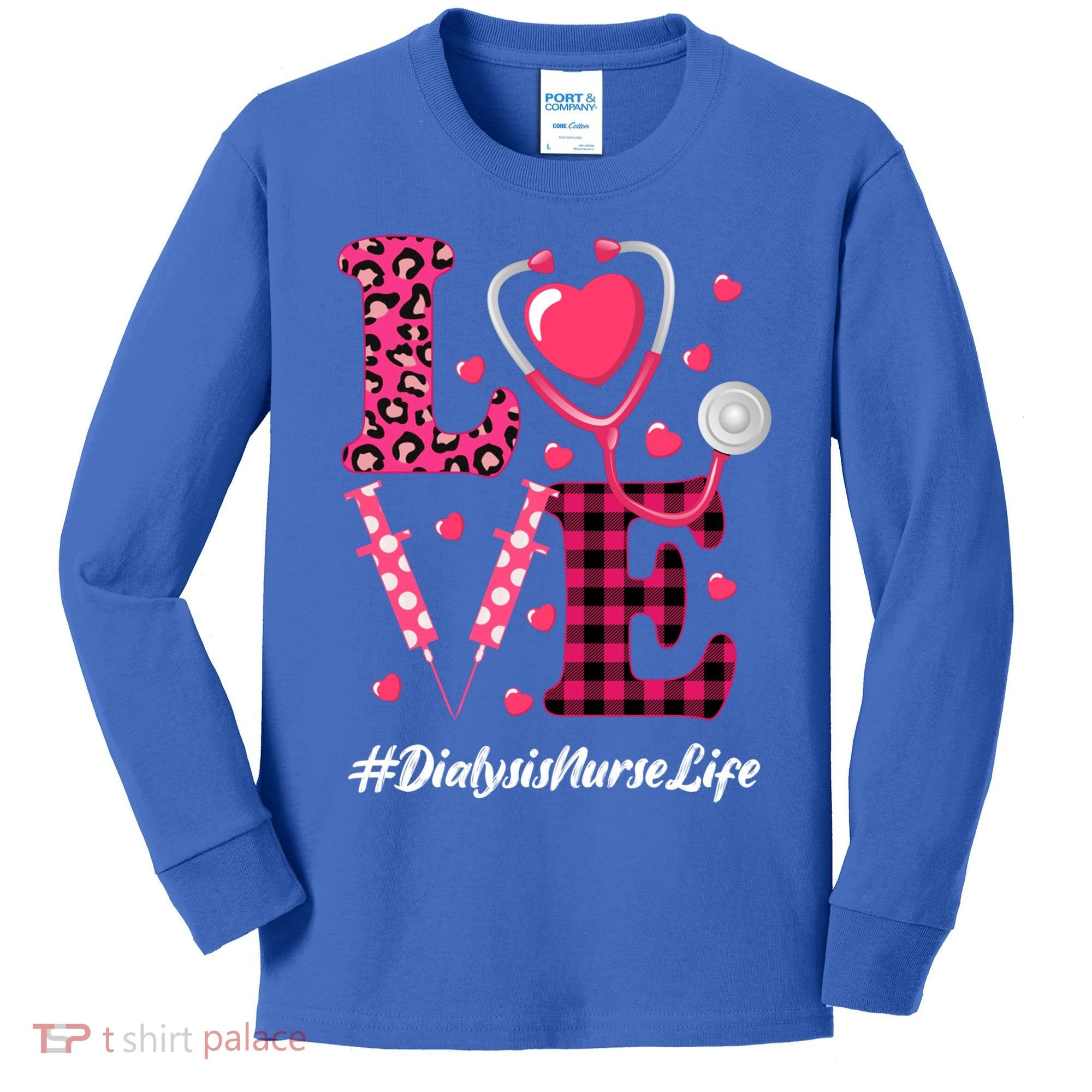 Love Stethoscope Hearts Dialysis Nurse Valentine's Day Gift Kids Long Sleeve Shirt