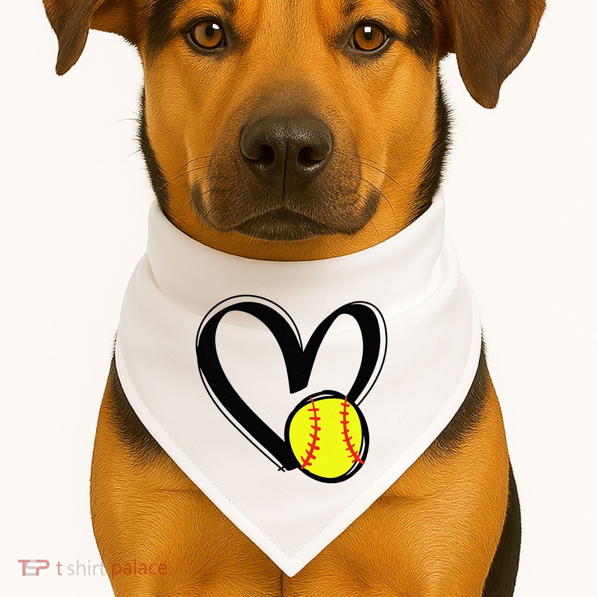 Love Softball Heart USA-Made Doggie Bandana
