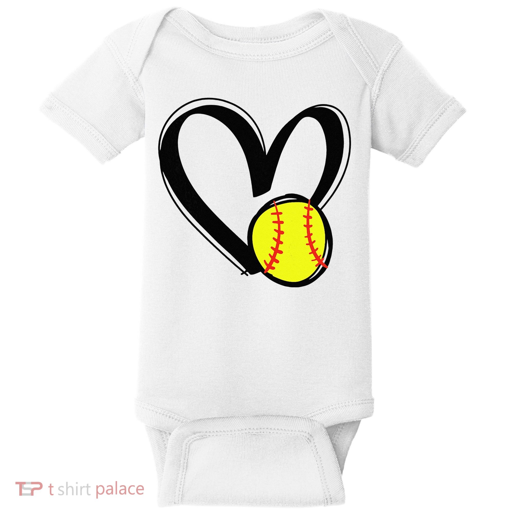 Love Softball Heart Baby Bodysuit