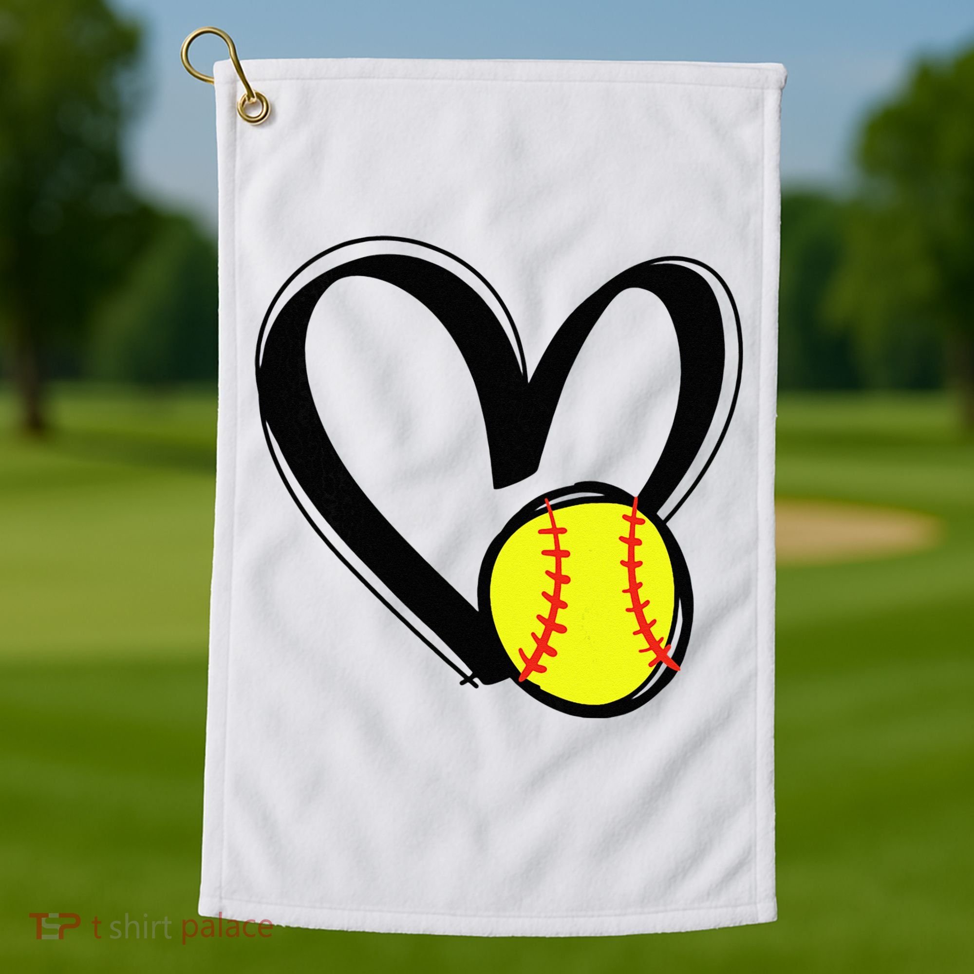 Love Softball Heart Golf Towel