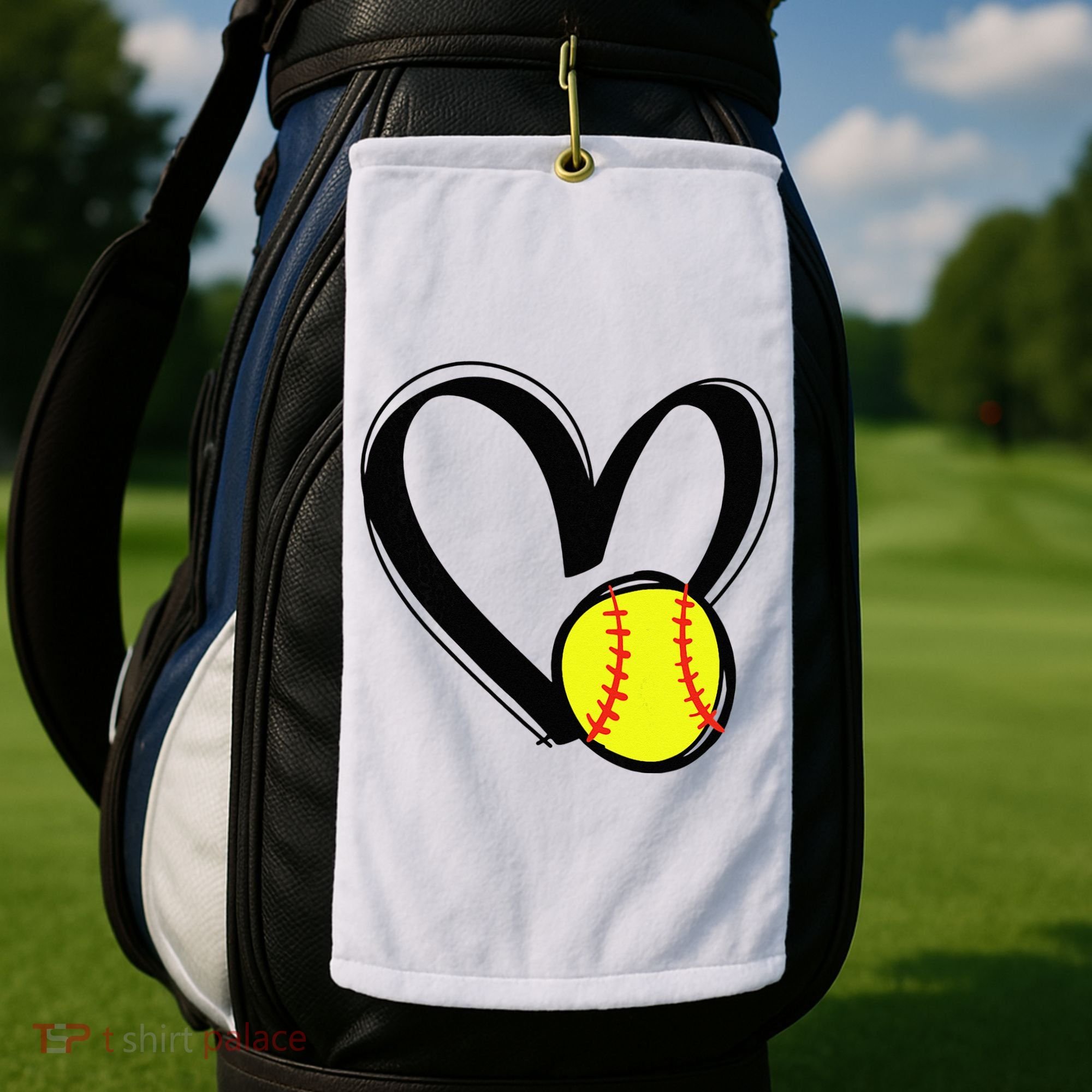 Love Softball Heart Golf Towel