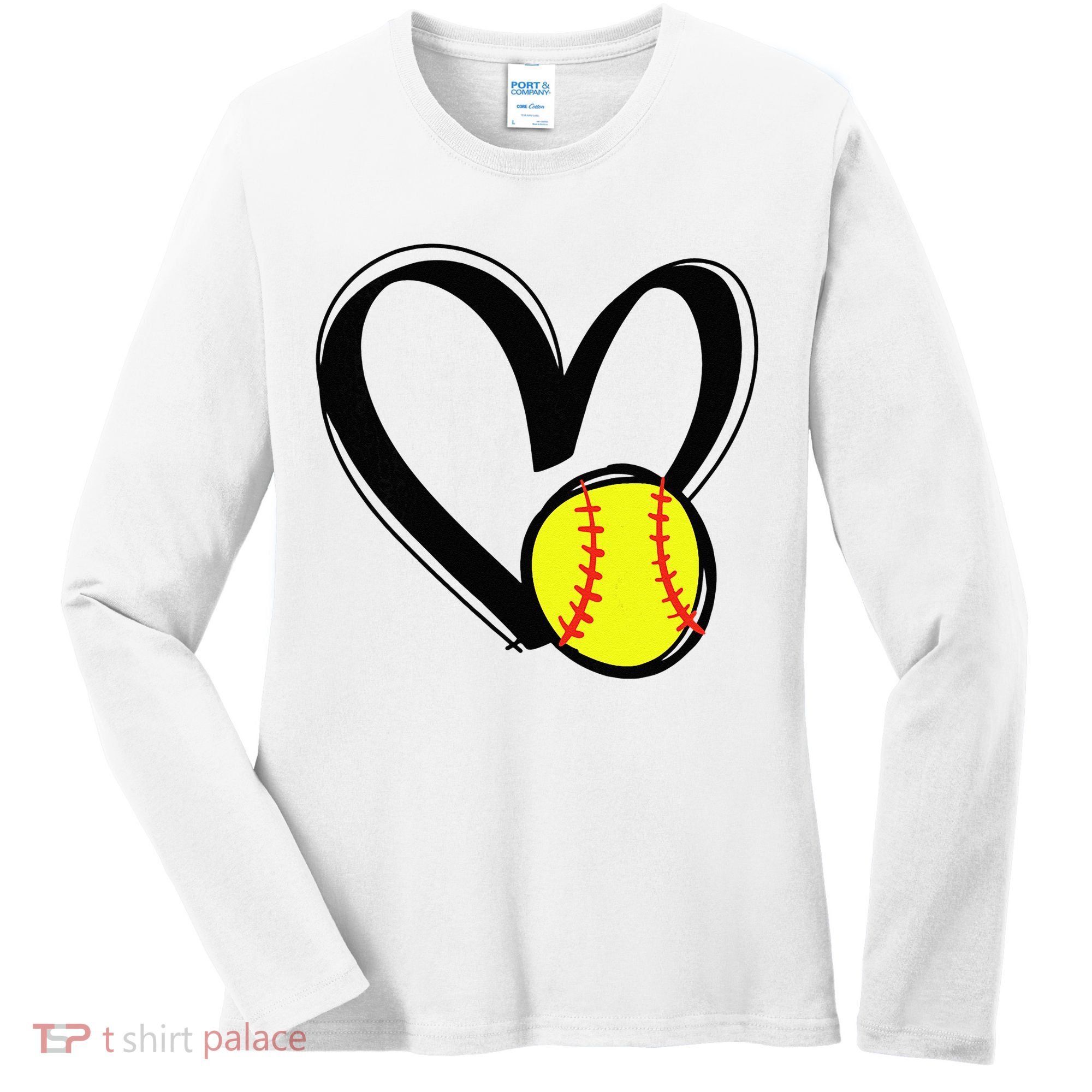 Love Softball Heart Women's Long Sleeve Shirt