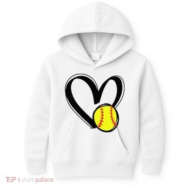 Love Softball Heart Kids Hoodie