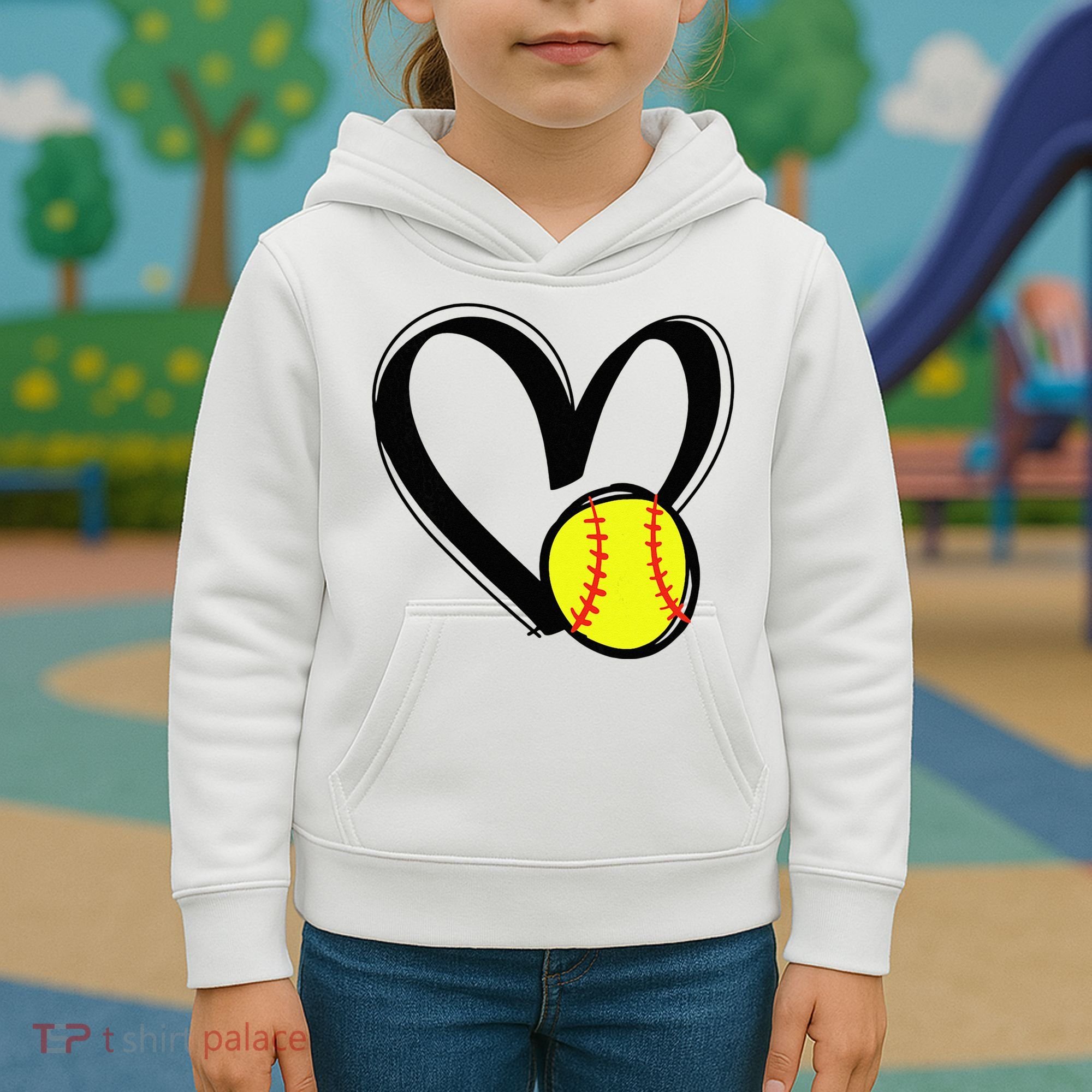 Love Softball Heart Kids Hoodie