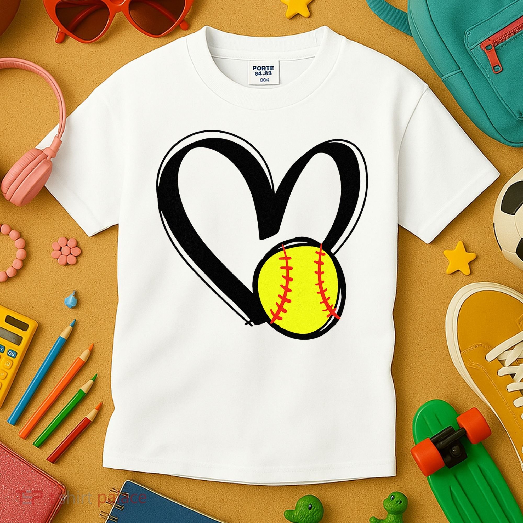Love Softball Heart Kids T-Shirt