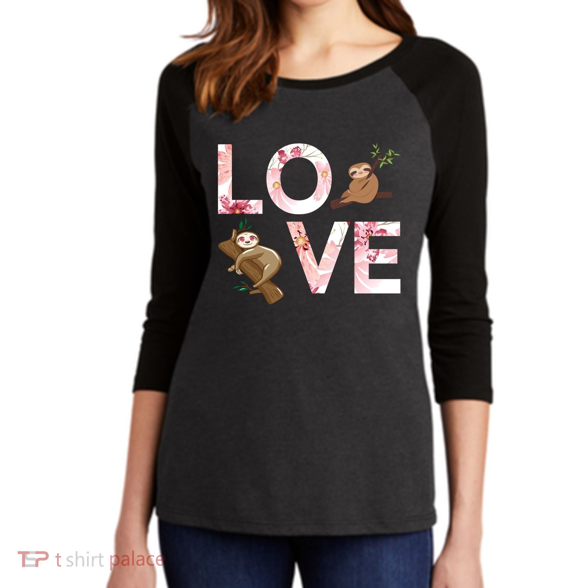 Love Sloth Women's Tri-Blend 3/4-Sleeve Raglan Shirt