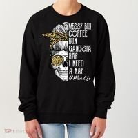 Leopard Skull Lady Mom Life Messy Bun Coffee Run Gangsta Rap Women's Sweatshirt thumb 0