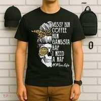 Leopard Skull Lady Mom Life Messy Bun Coffee Run Gangsta Rap T-Shirt thumb 6