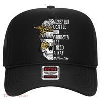 Leopard Skull Lady Mom Life Messy Bun Coffee Run Gangsta Rap Hat thumb 0
