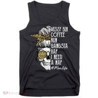 Leopard Skull Lady Mom Life Messy Bun Coffee Run Gangsta Rap Tank Top thumb 0
