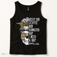 Leopard Skull Lady Mom Life Messy Bun Coffee Run Gangsta Rap Tank Top thumb 2
