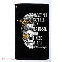 Leopard Skull Lady Mom Life Messy Bun Coffee Run Gangsta Rap Golf Towel thumb 0