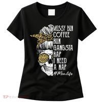 Leopard Skull Lady Mom Life Messy Bun Coffee Run Gangsta Rap Women's T-Shirt thumb 0